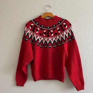Leslie Fay Sport Vintage woven chunky sweater fair isle mock neck sweater